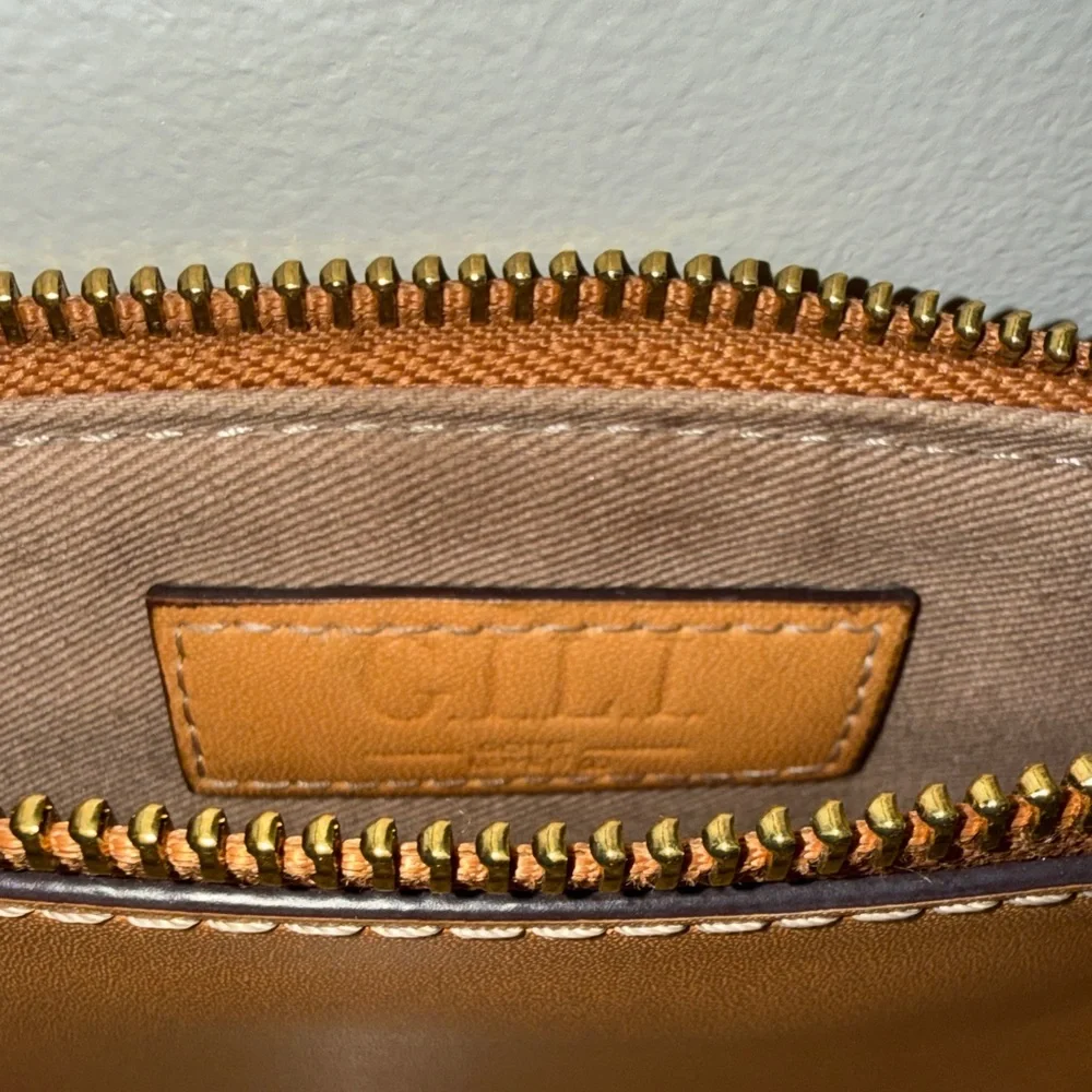 G.I.L.I. Slim Leather Card Wallet in Tan with Gold Hardware